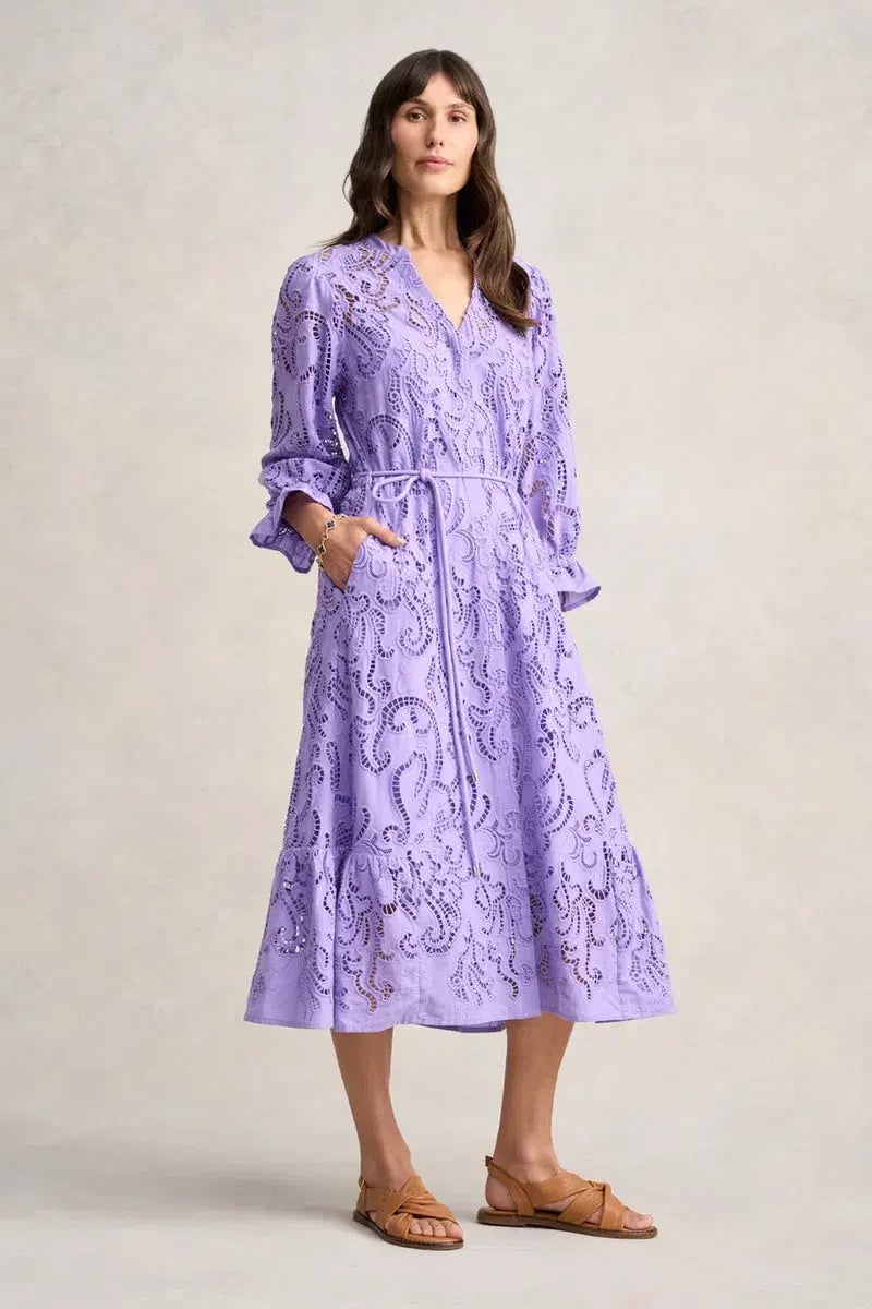 Blue Illusion Broderie Lace Midi Dress Bright Lilac Size 8/XS photo 2