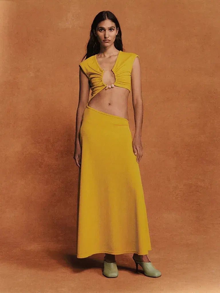 Christopher Esber The Quartz Disconnect Torso Cap Sleeve Dress Yellow Size 6 photo 6