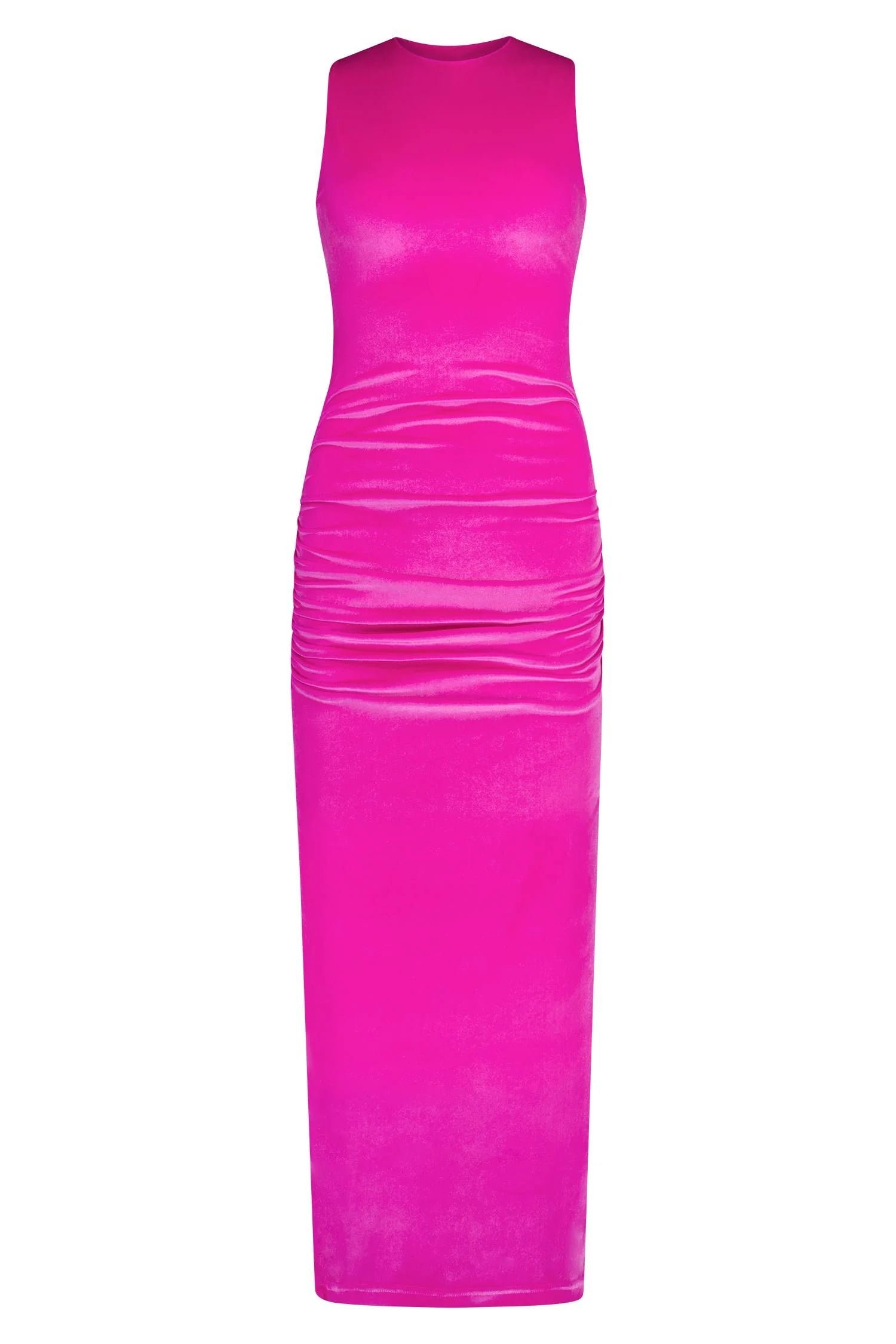WITH HARPER LU RUCHED VELOUR MAXI DRESS - FUCHSIA photo 7
