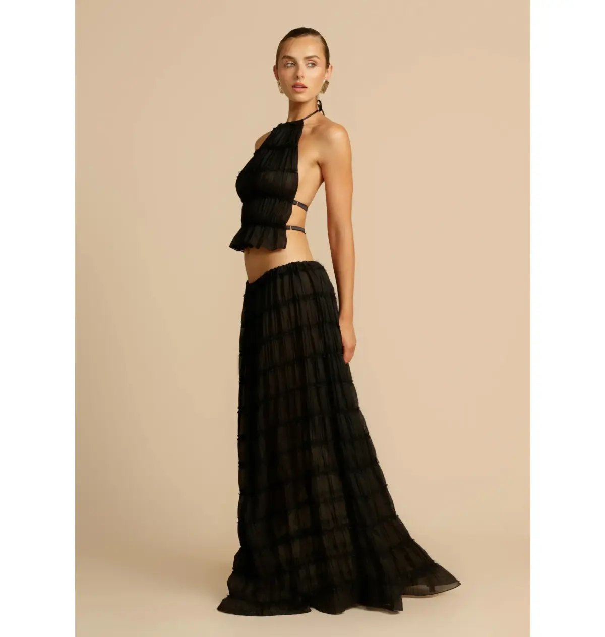 Arcina Ori Juliette Halter Top and Maxi Skirt Set in Black Size Small / AU 8 photo 3
