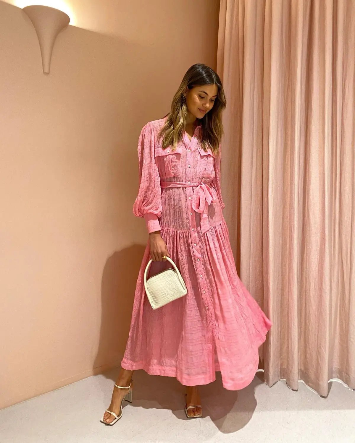 Alemais Antonella Silk Embroidered Shirt Maxi Dress Pink Size 10 AU photo 3