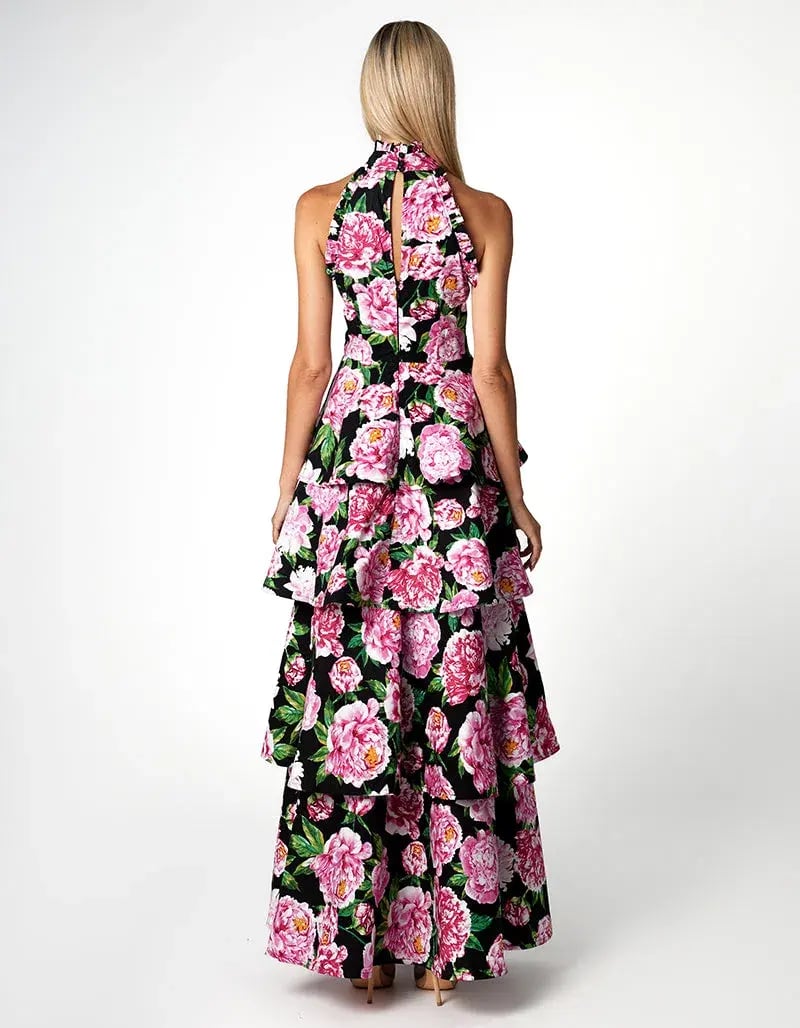 Bariano Elara High Neck Tiered Maxi Dress Floral Size 10 photo 3