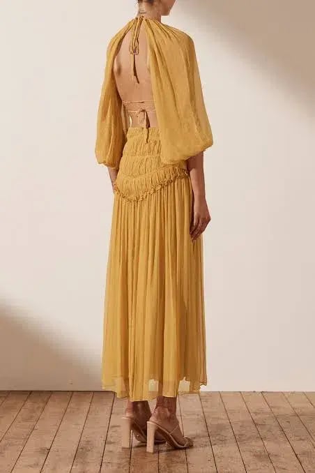 Shona Joy Iris Cut Out Backless Midi Dress Saffron Yellow Size 10 photo 3