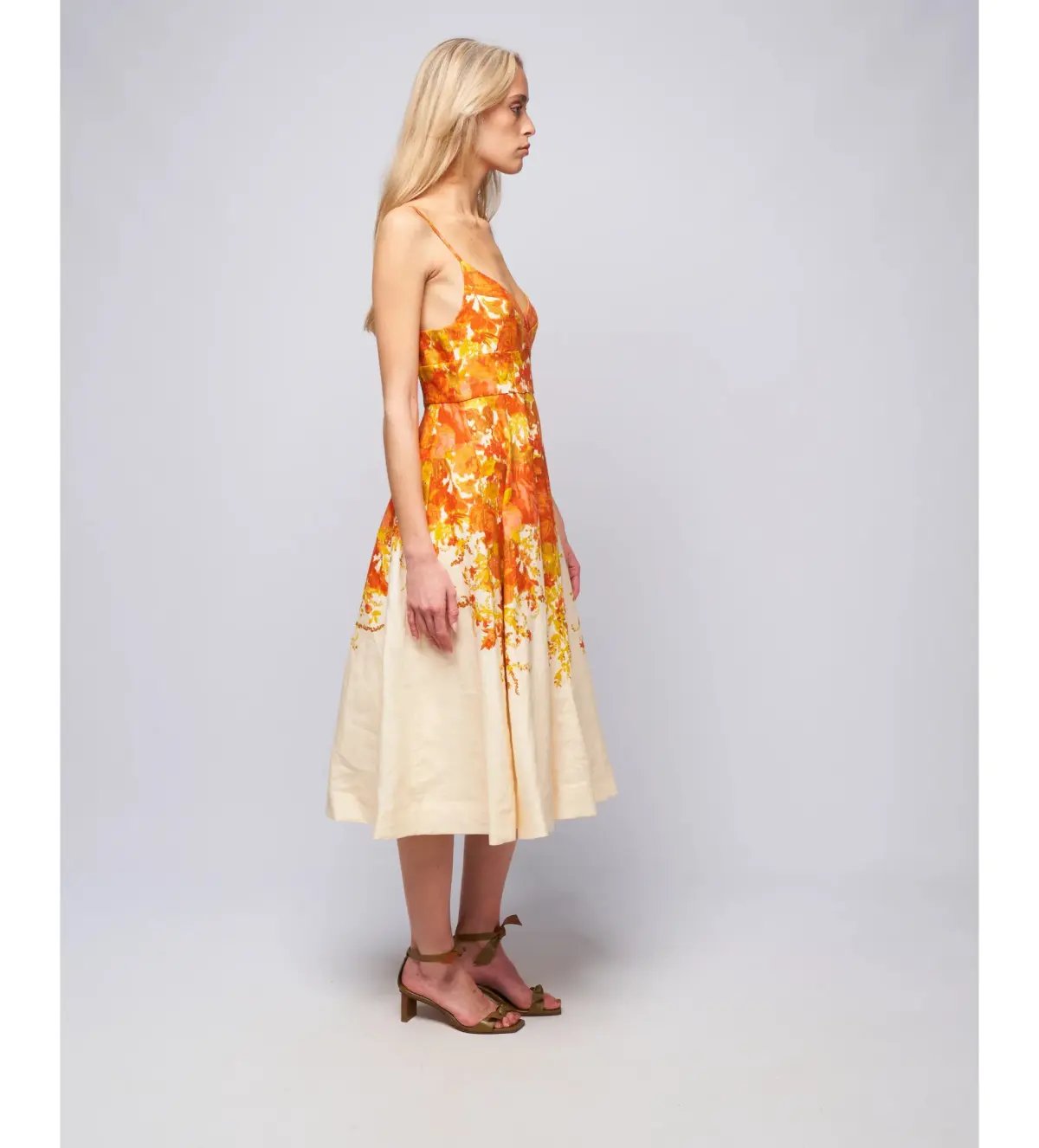 Zimmermann High Tide Picnic Linen Midi Dress Citrus Ikat Size 3 AU 14 photo 3