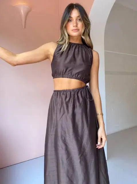 Sir The Label Anje Asymmetrical Cut Out Dress In Chocolate Size 1 / AU 8 photo 2