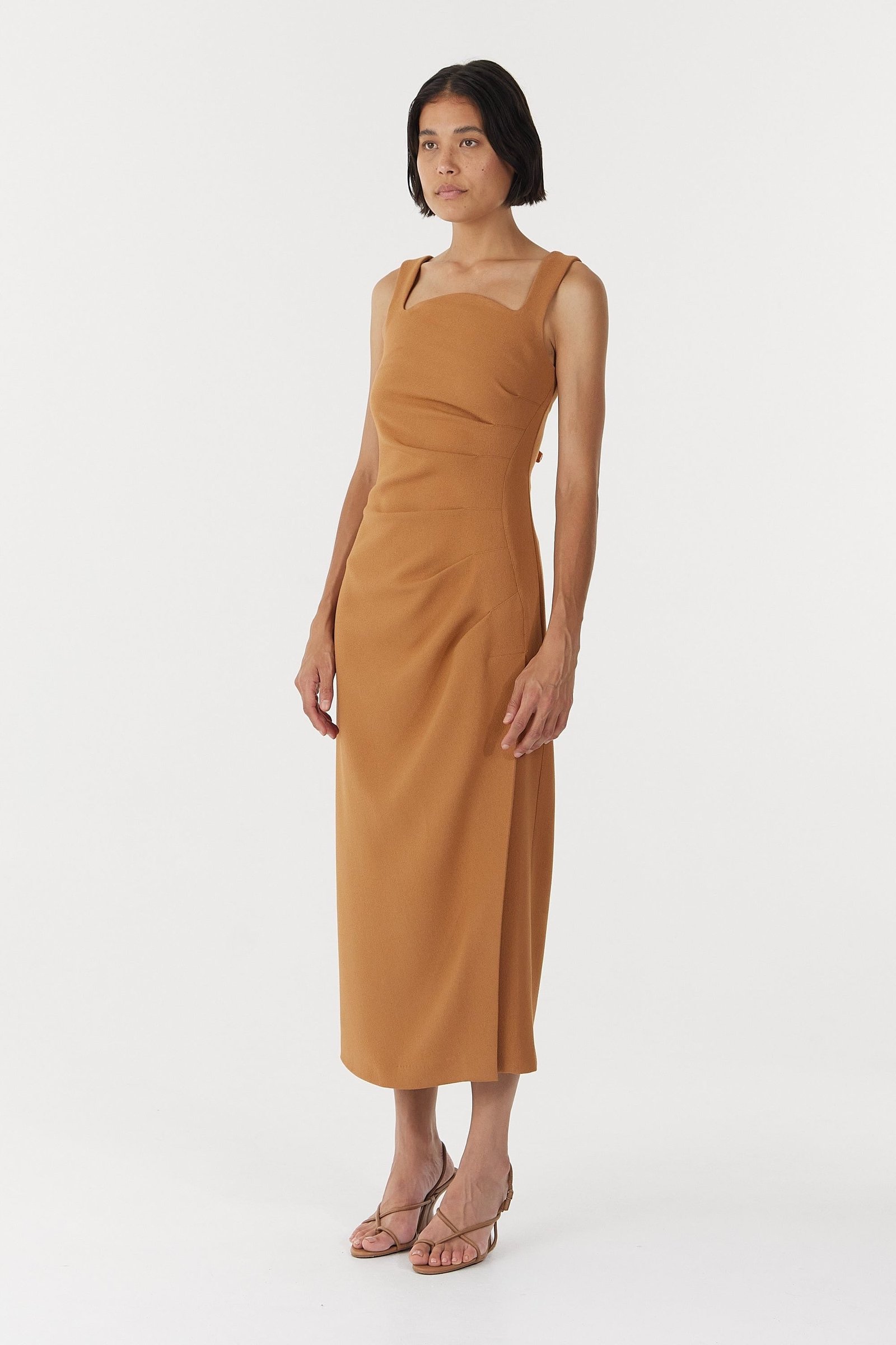 THIRD FORM ENIGMA TUCK DRESS - CAMEL photo 2