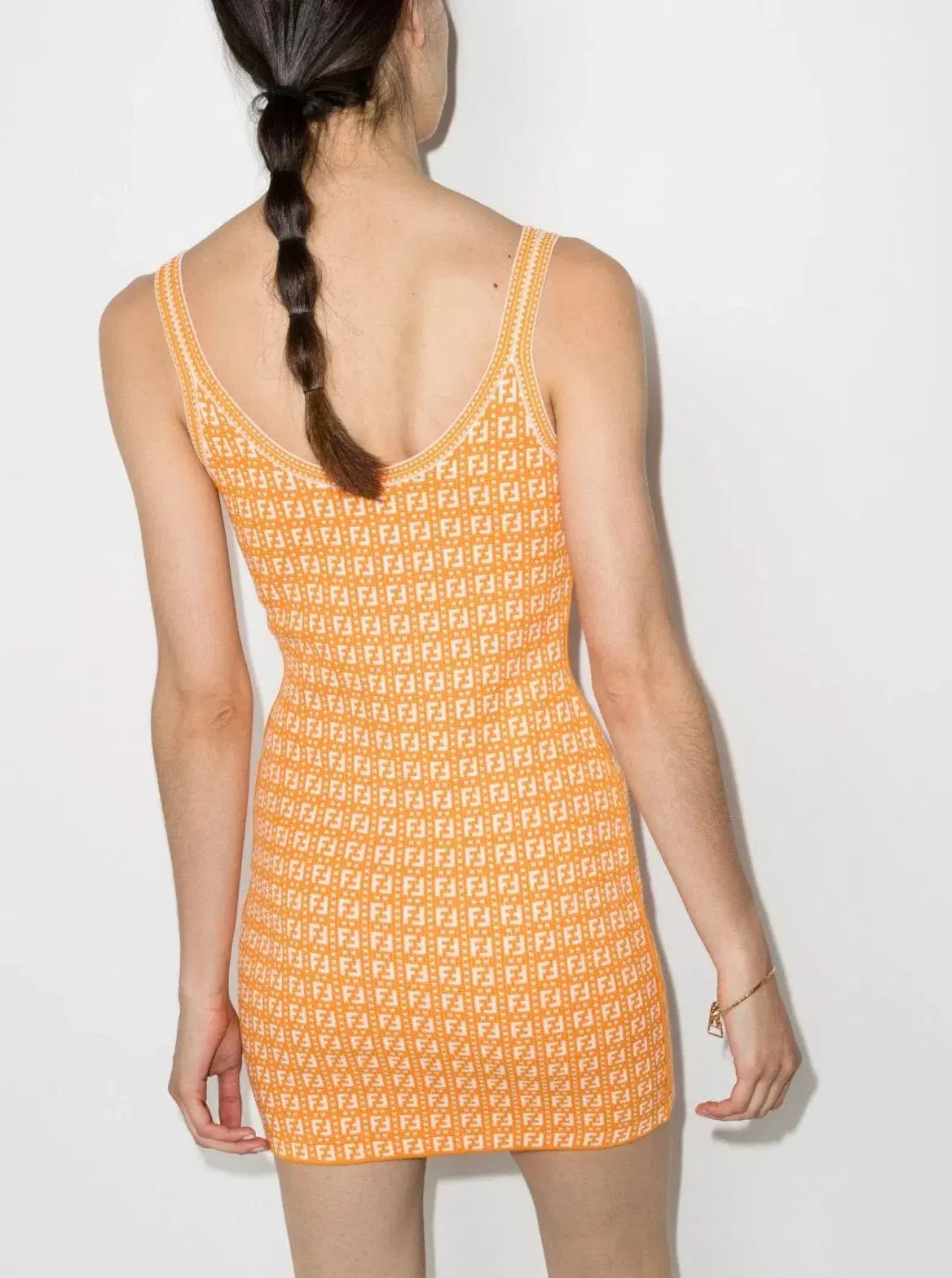 Fendi Motif Logo Jacquard Print Mini Dress Orange Size 38 / AU 10 photo 3