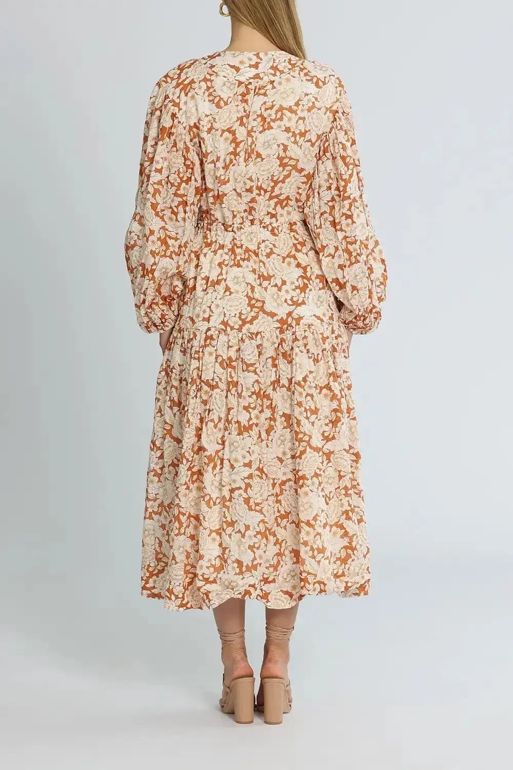 Shona Joy Flor Midi Dress Orange Print Size AU 10 photo 2
