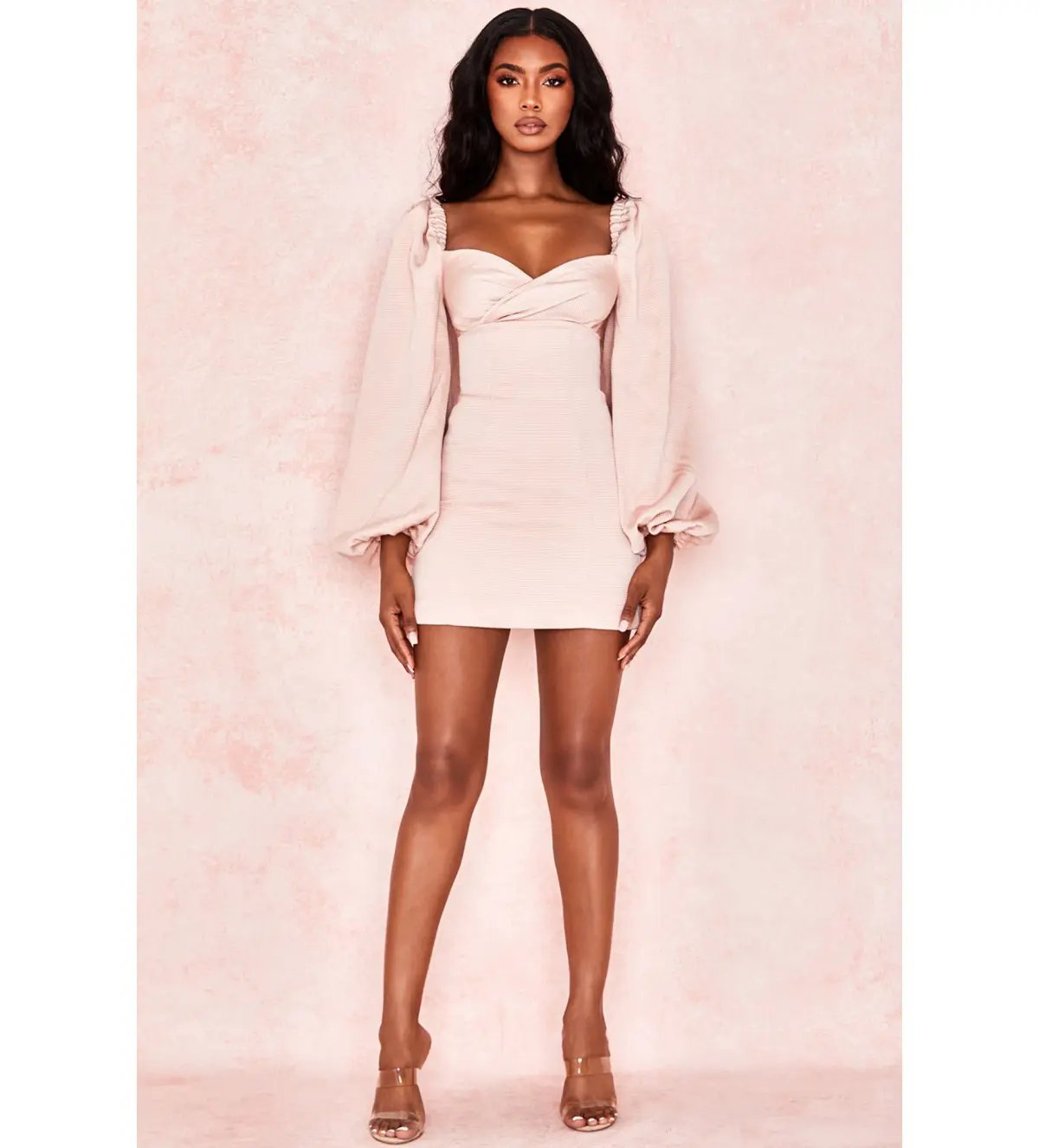 House of CB Aliyah Damask Balloon Sleeve Mini Dress Blush Size 8 photo 2