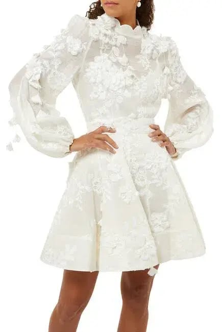 Zimmermann Postcard Blouson Top And Postcard Appliqué Mini Skirt Set Ivory Floral Size 1 / AU 10 photo 4