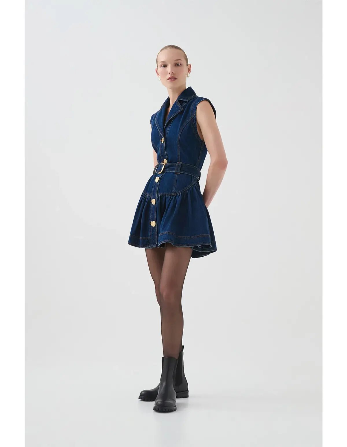 Aje Elena Belted Denim Mini Dress in Dark Classic Wash Size 10/M photo 6