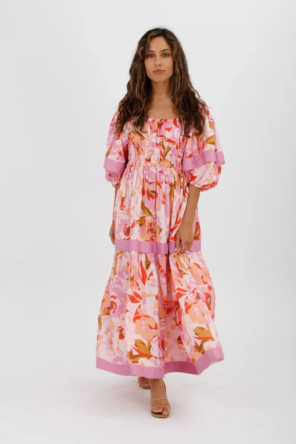 Acler Wayland Short Sleeve Printed Midi Dress Pink Floral Size 8 photo 3