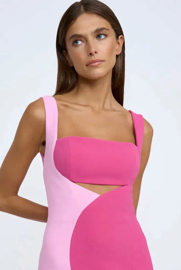 By Johnny Caterina Two Tone Curve Midi Dress Pink Size 10 photo 8