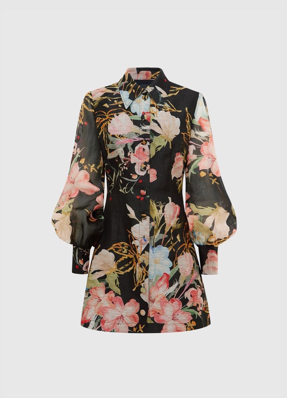 LEO LIN LUMINOUS SILK MINI DRESS - OPULENT PRINT IN MYSTIC photo 6