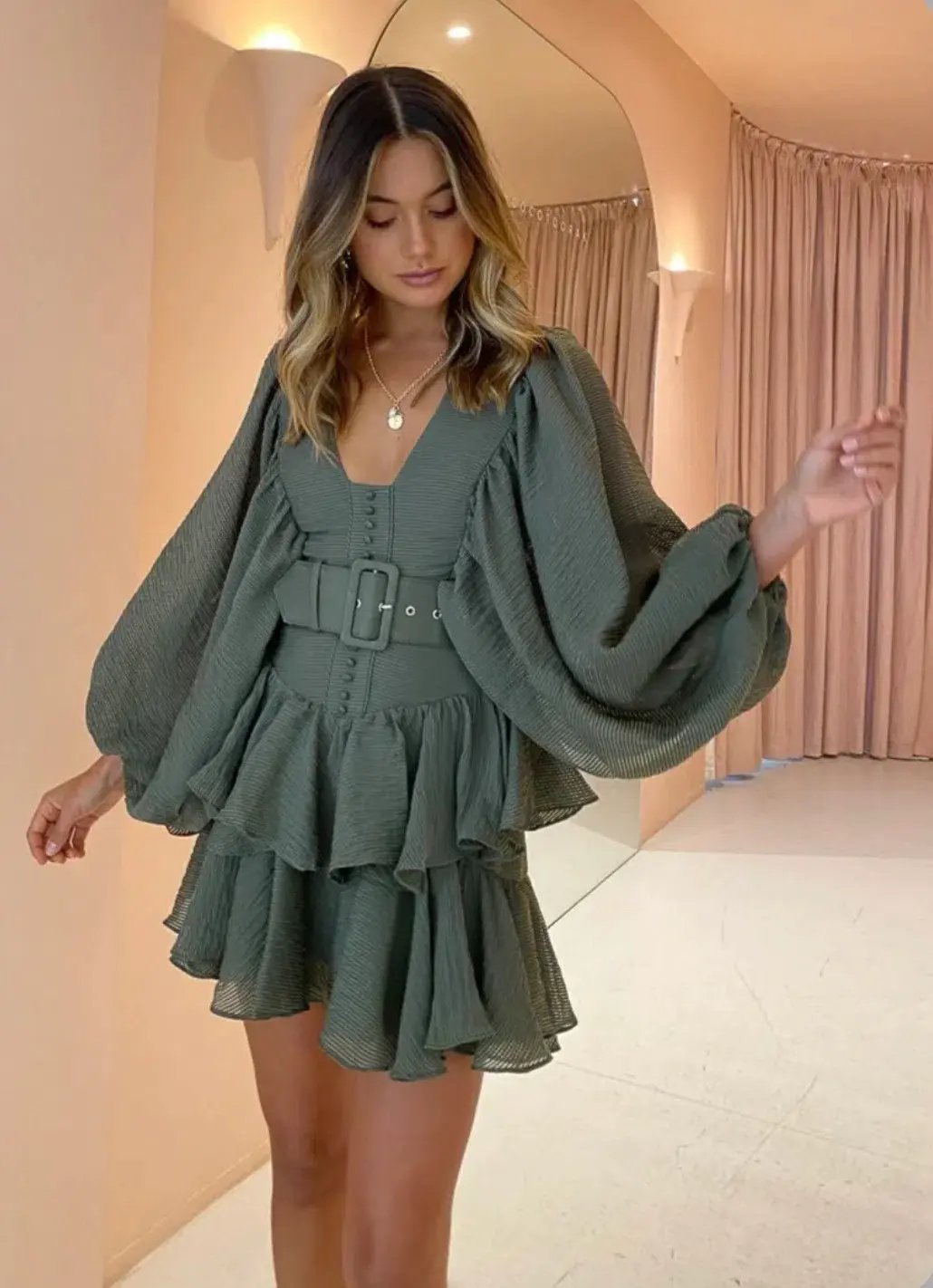 Shona Joy Charlotte Plunged Dress in Khaki Size 10 photo 4