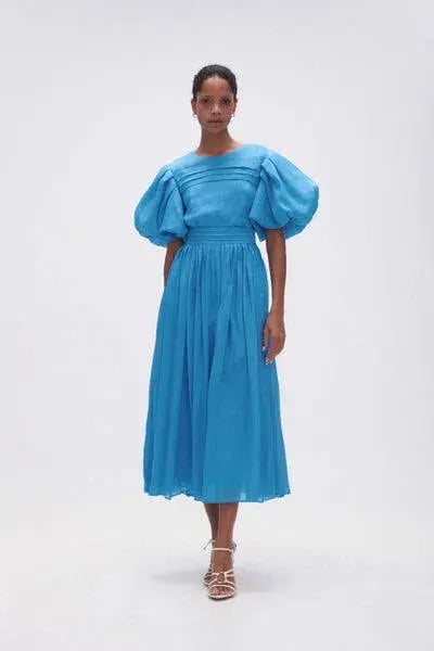 Aje Sylvia Pintuck Midi Dress Azure Blue Size 8 photo 2