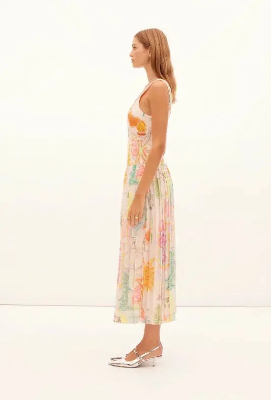 Kate Ford  Ethelinda Pleated Corset Midi Dress Solstice Print Size 4 / AU 14 photo 5
