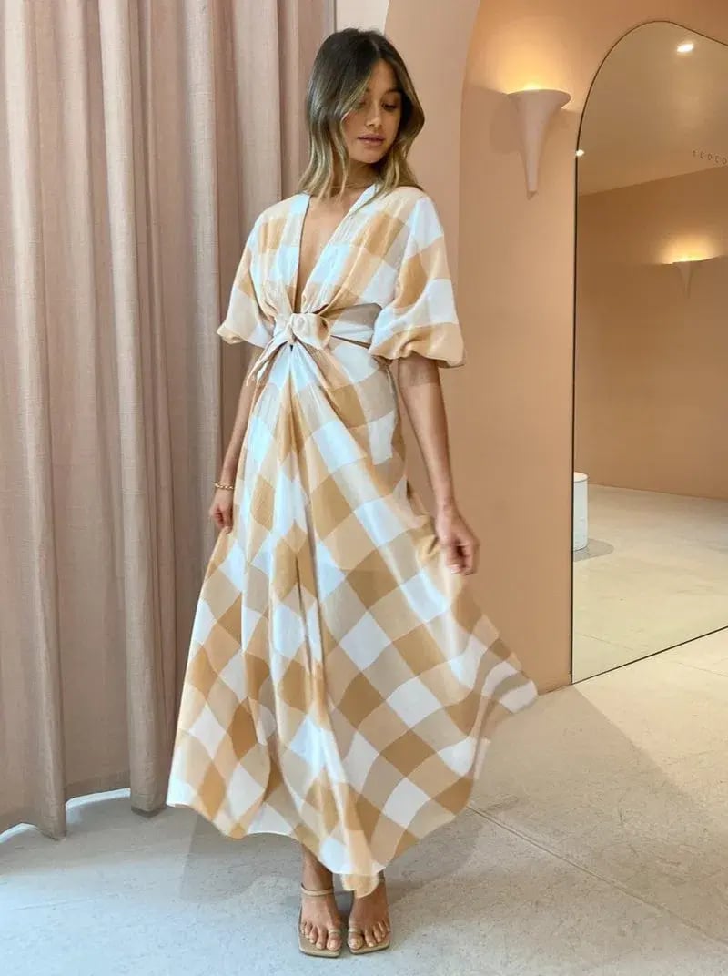 Significant Other Frida Dress in Caramel Check Print Size 10 photo 6