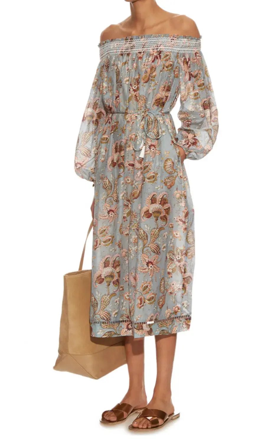 Zimmermann Pavilion Off Shoulder Silk Cotton Smock Midi Dress Floral Size 1 / AU 10 photo 2