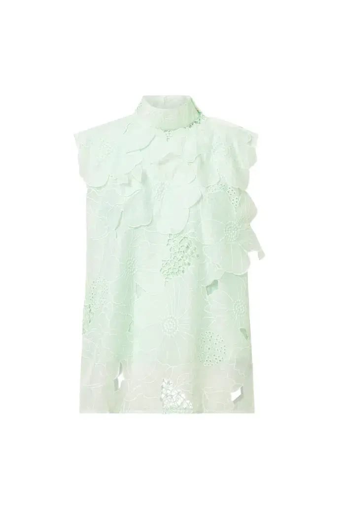 Oroton Tie Neck Lace Top Size AU 8 & Lace Mini Skirt Size AU 10 Set Sea Spray photo 6