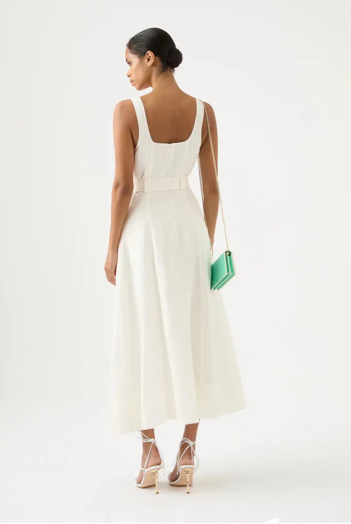 Aje Clay Belted Midi Dress Ivory Size 8 photo 3