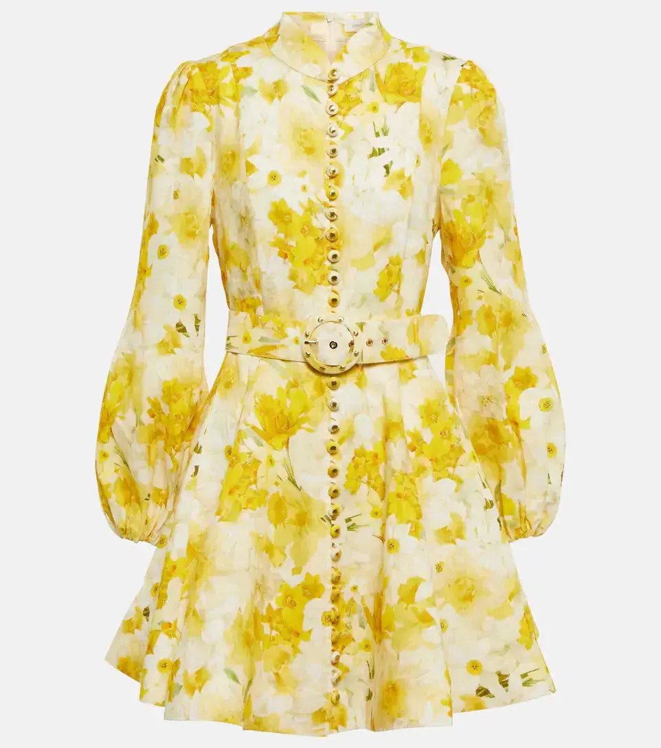 Zimmermann Wonderland Belted Mini Dress Daffodil Floral Print Size 1 / Au 10 photo 2
