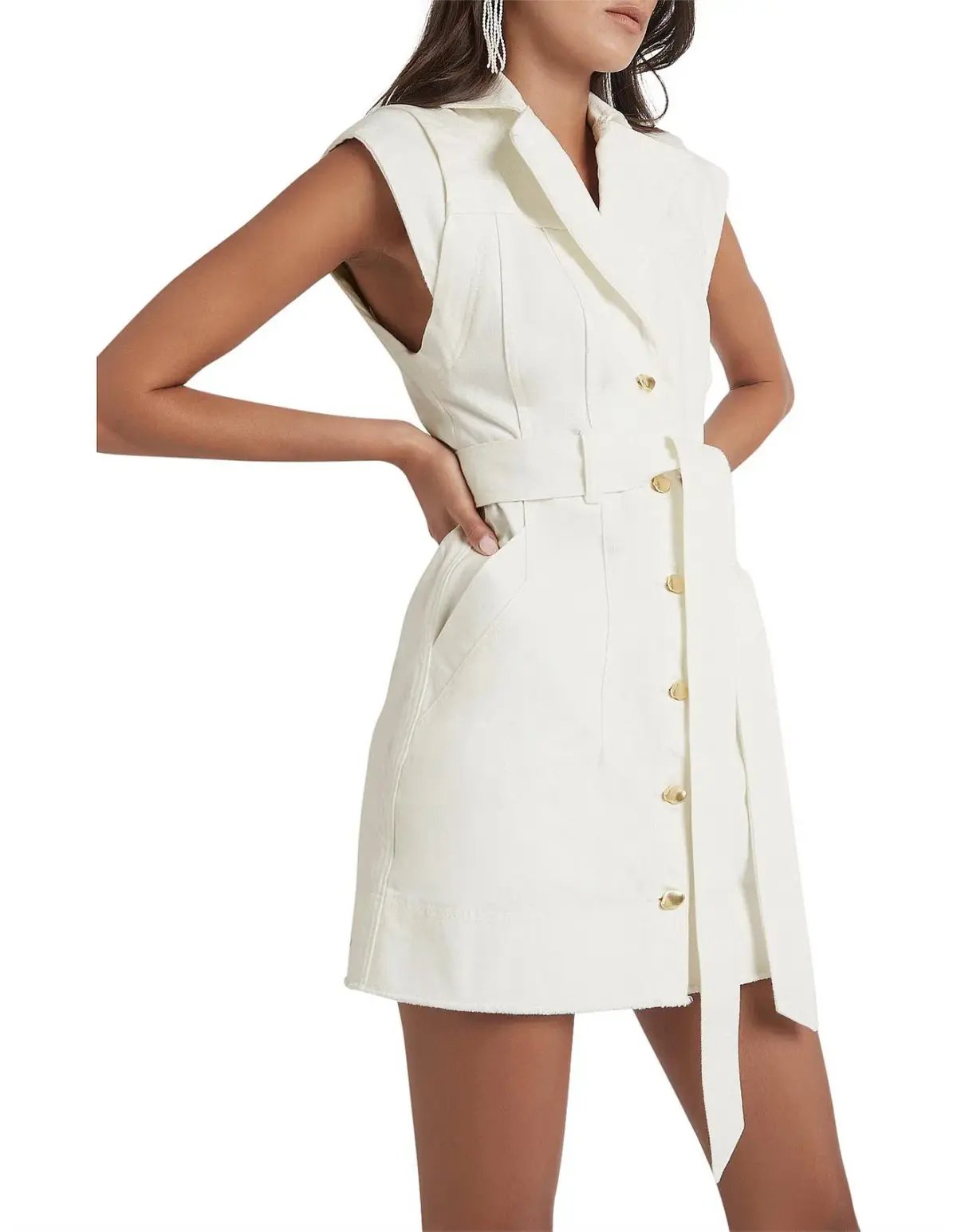 Aje Syros Denim Vest Dress White/Ecru Size 10 photo 2