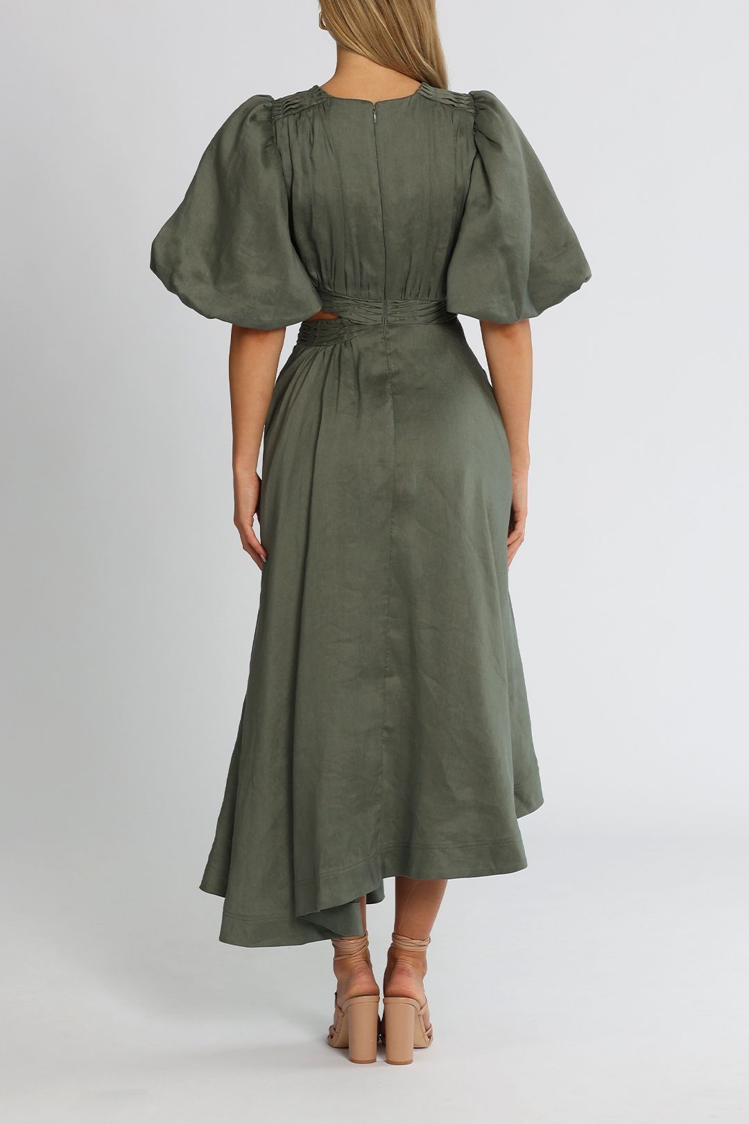 Tidal Tucked Cut Out Midi Dress - Oakmoss photo 3