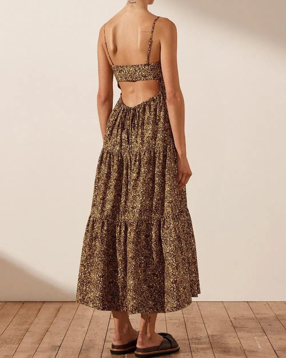 Shona Joy Lilou Lace Up Backless Midi Dress Mimosa Size 10 photo 3