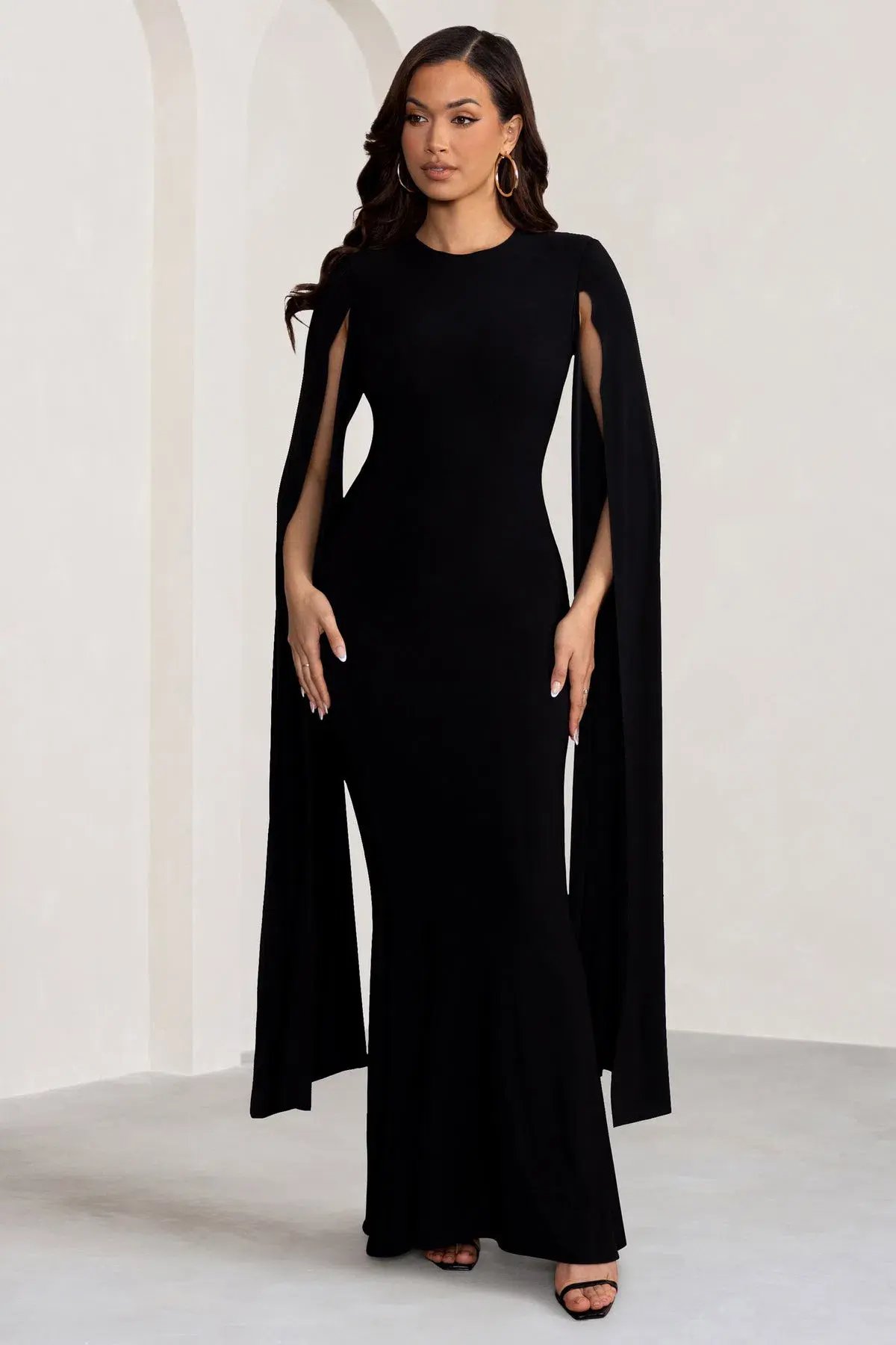 Club L London Kimmy High Neck Maxi Dress with Cape Sleeves Black Size 16 photo 2
