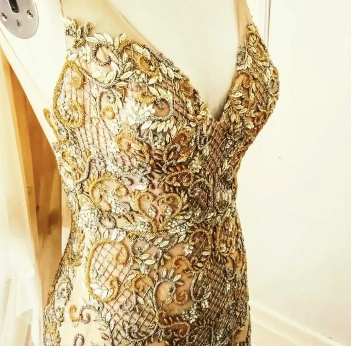 Jane Hill Custom Gold Beaded Gown Size 8 photo 2