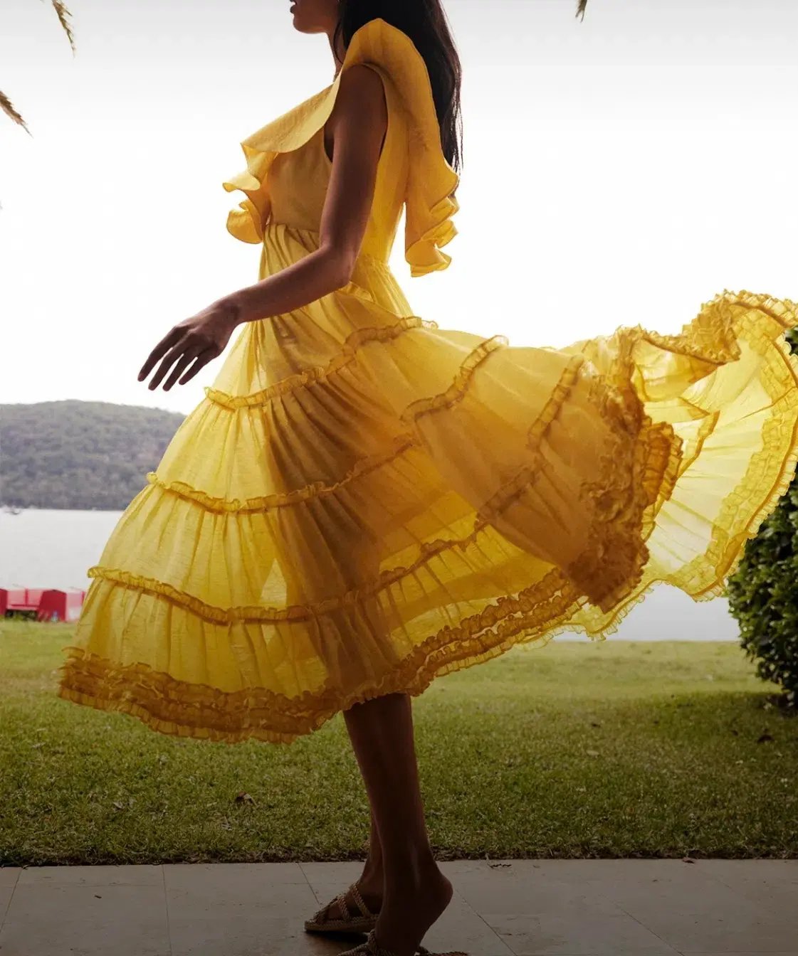 Leo Lin The Limon Silk Linen Midi Dress Midi Yellow Size 8 photo 4