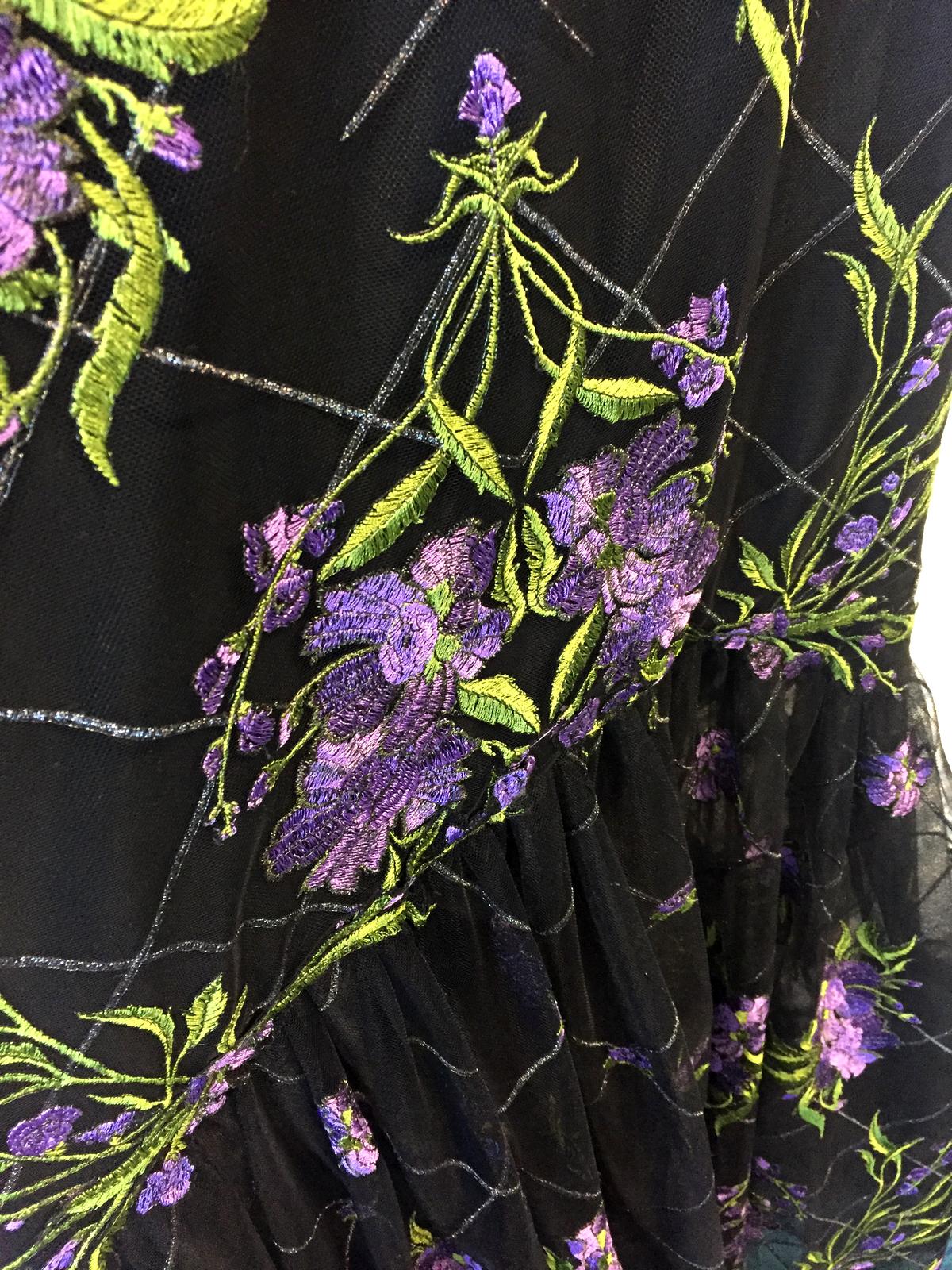 Marchesa Notte High Low Illusion Tulle Gown Dress Black Floral Size 8 photo 4
