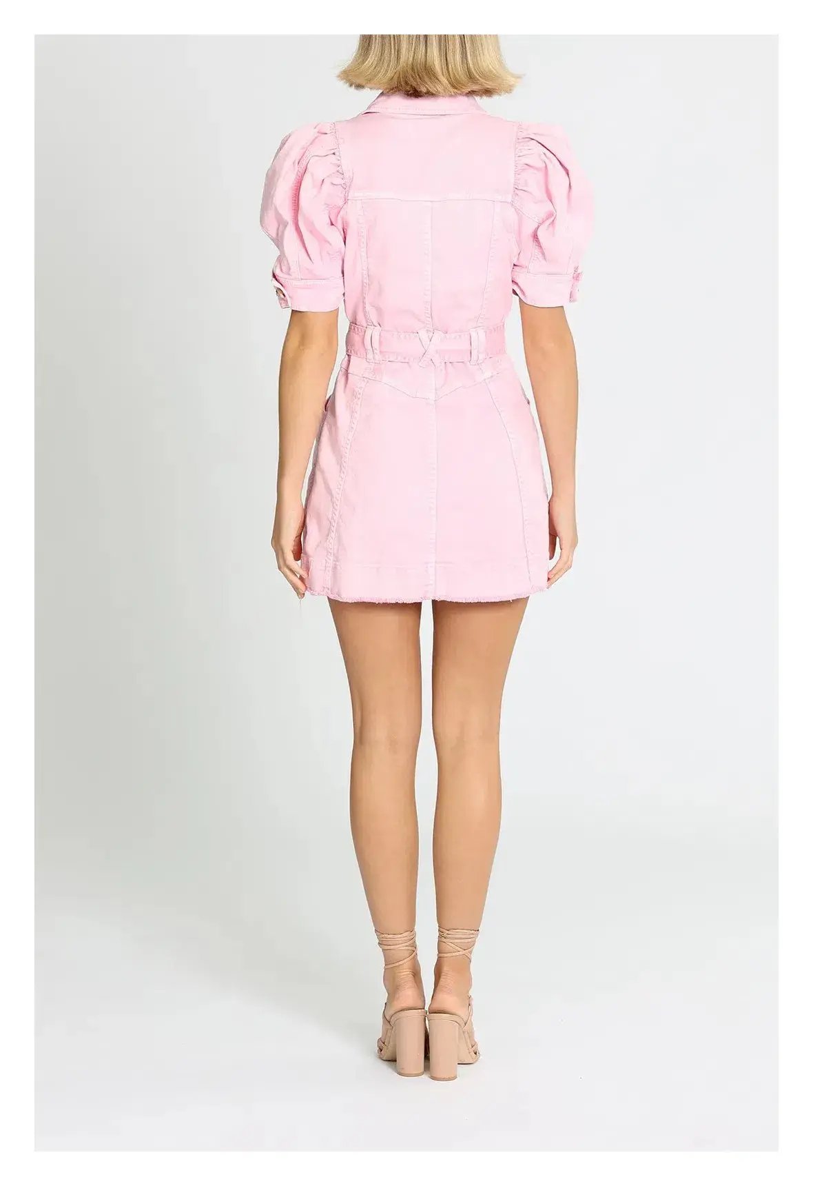 Aje Flora Denim Puff Sleeve Mini Dress Pink Size 8 photo 2