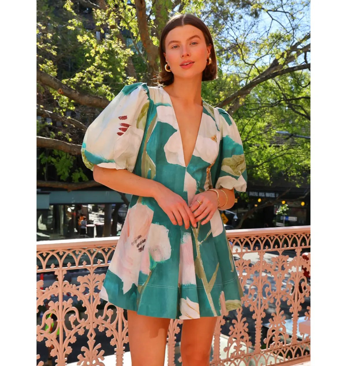 By Nicola Wavy Mini Dress in Pine Green Floral Size AU 12 photo 2