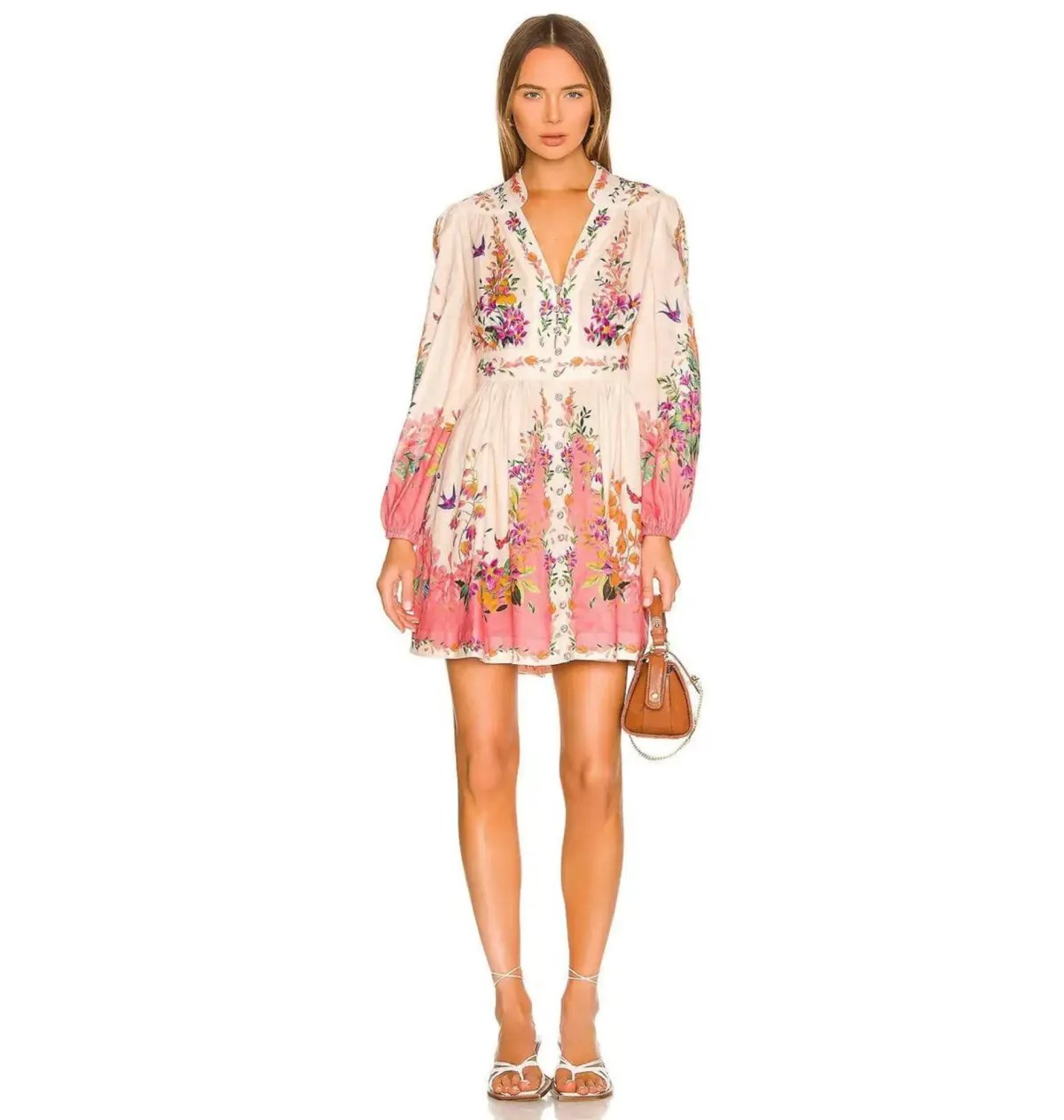 Zimmermann Tropicana Plunge Mini Dress Cream Floral Size 3 / AU 14 photo 4