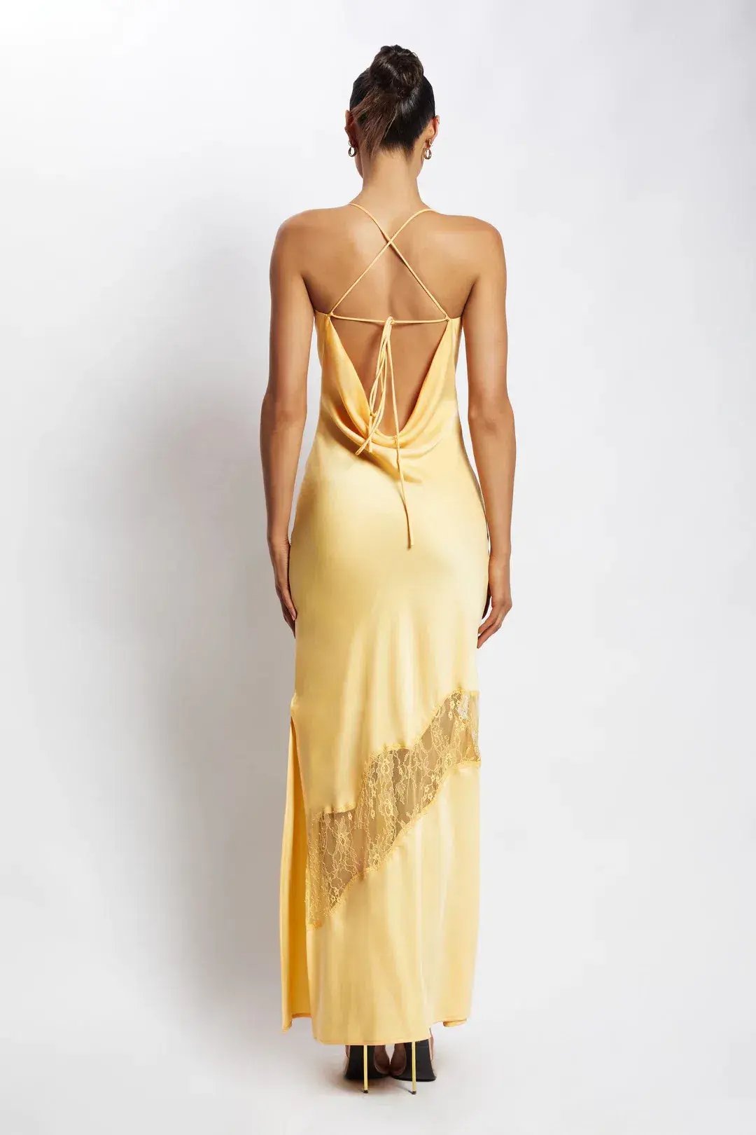 Meshki Chandra Lace Detail Satin Maxi Dress Lemon Size 14 photo 3