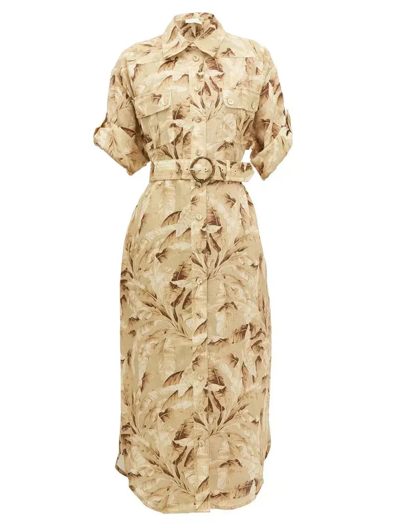 Zimmermann Linen Belted Shirt Dress Palm Tree Print Size 3 / AU 14 photo 3