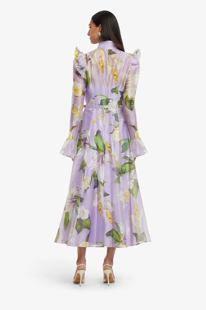 Leo Lin Katrina Butterfly Sleeve Midi Dress - Lily Blossom Print in Lilac photo 2
