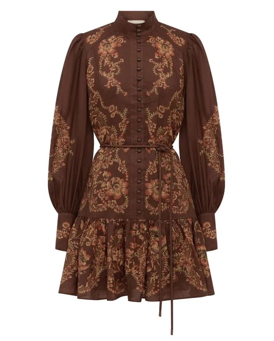 Alemais Seraphina Mini Dress Brown Print Size 10 photo 3