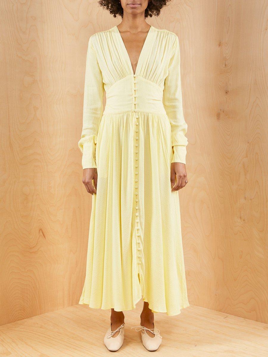 Rotate By Birger Christensen Tracy Long Sleeve Midi Dress Yellow Size 8 photo 2