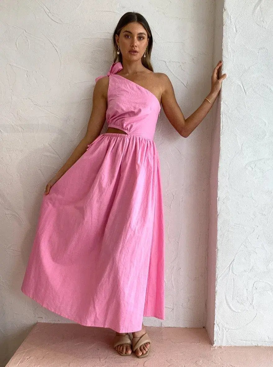 By Nicola Gabriella One Shoulder Midi Dress in Pink Grapefruit Size 6 photo 2