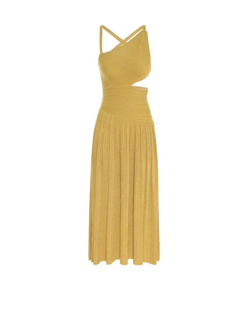 Zimmermann Devi Lurex Midi Dress in Mustard Yellow Size 1 / AU 10 photo 5