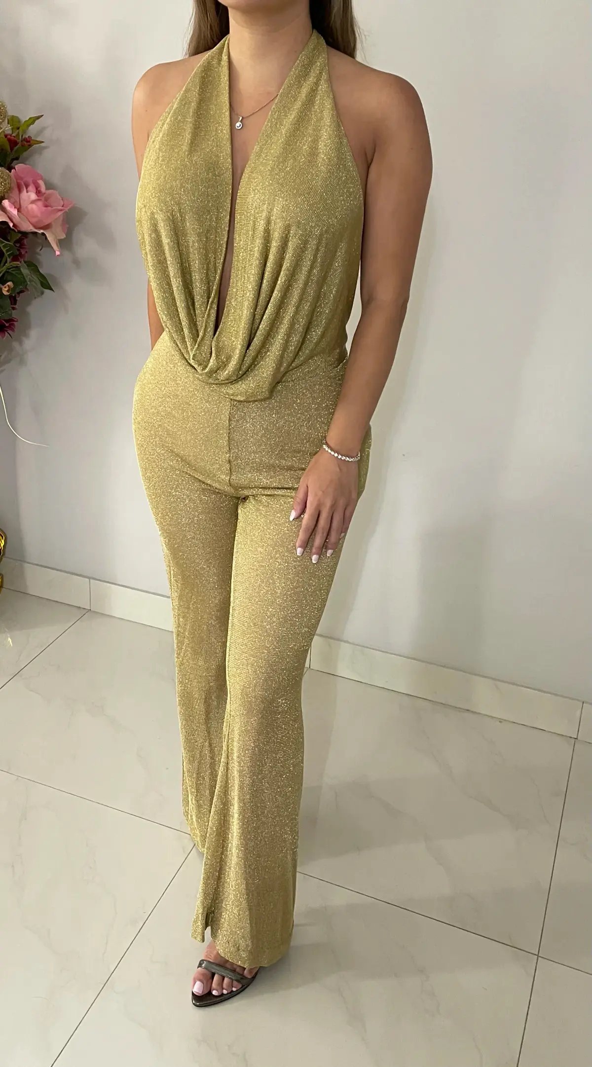 MISHA Olivia Jumpsuit Gold Size 8/S photo 3