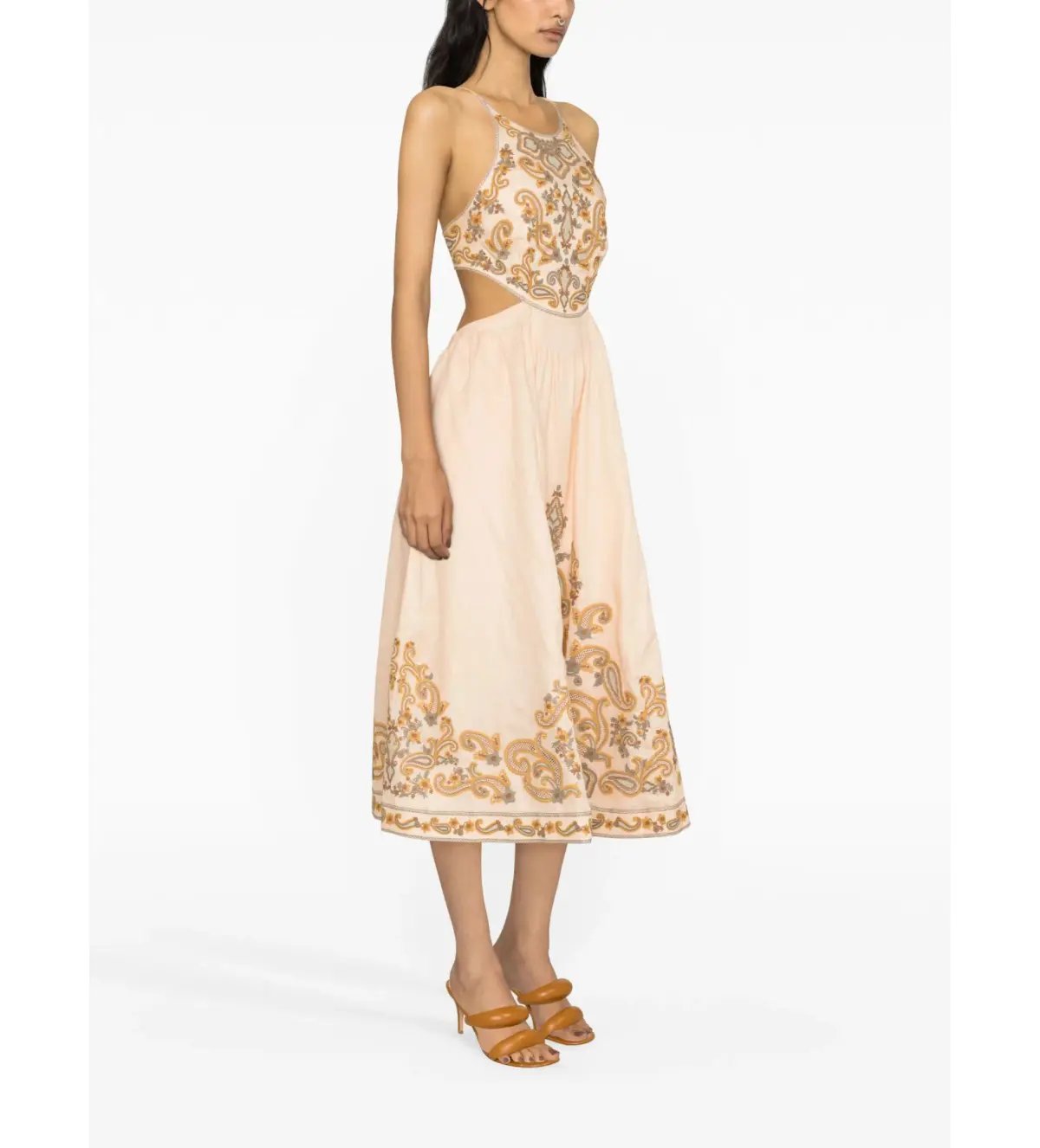 Zimmerman Devi Halter Tie Midi Dress Orange Print Size AU 10 photo 2