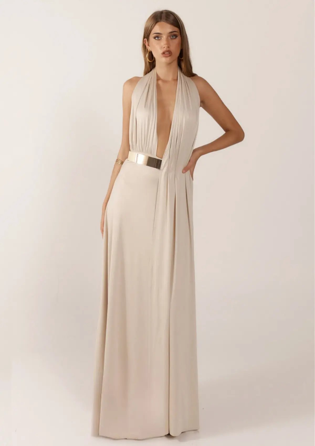 Ance Gria Odette Full Length Gown in Stone Size 8 photo 2