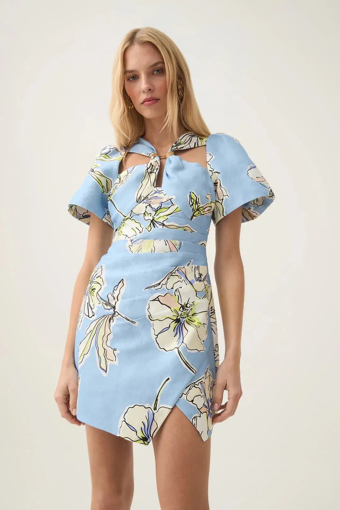 Aje Presence Twisted Mini Dress Blue Hibiscus Size AU 10 photo 2