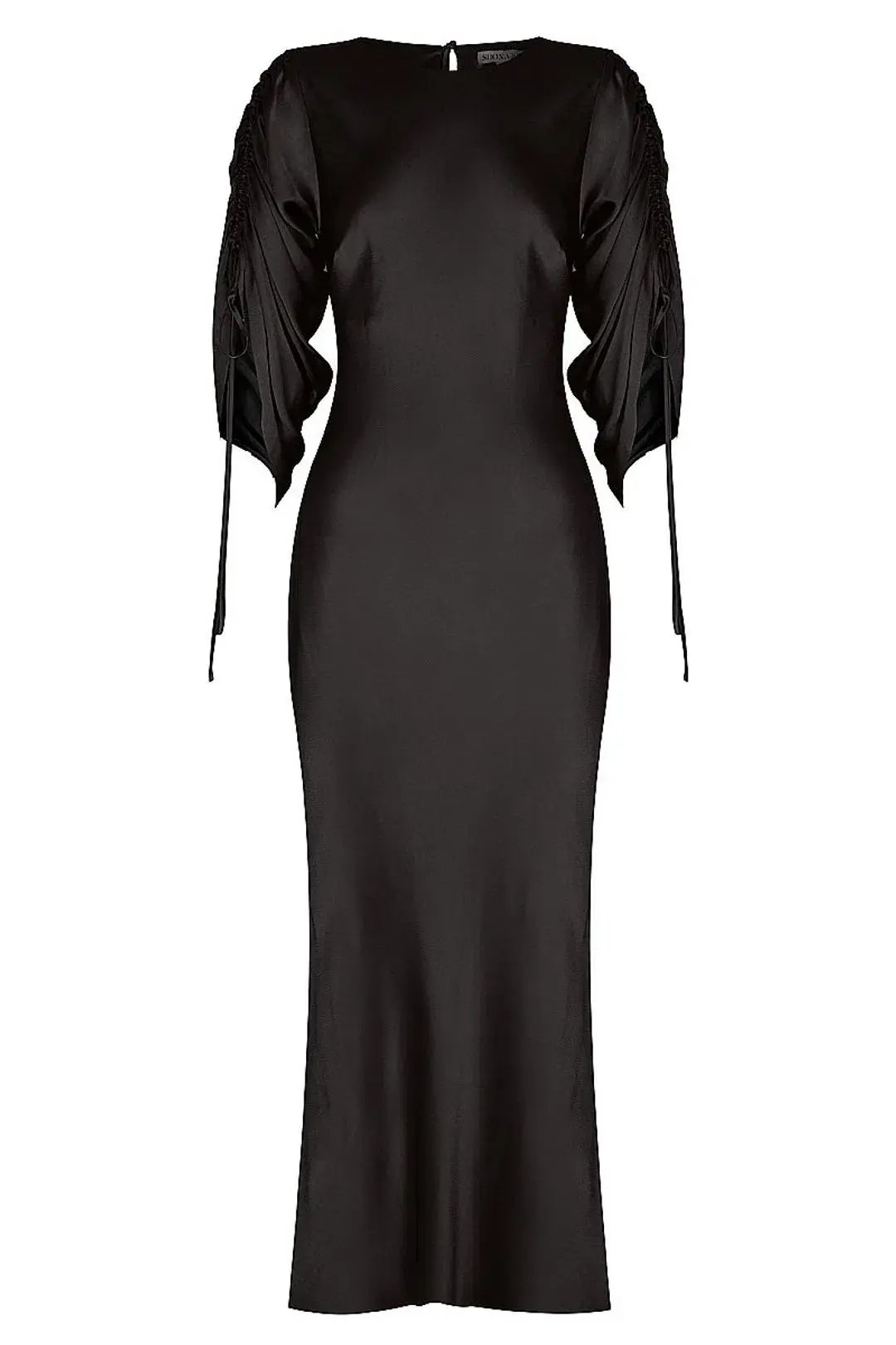 Shona Joy Wright Ruched Sleeve Midi Black Dress Size 8 photo 4