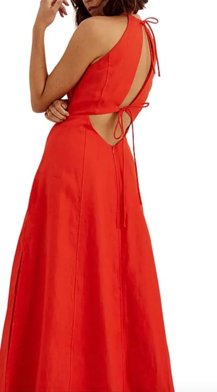 Sovere Relish Washed Linen Halter Midi Dress Solar Red Size 8 photo 4