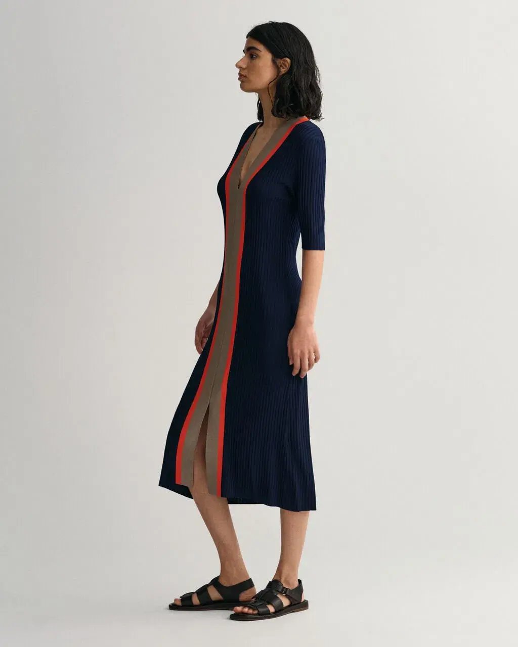 Gant Ribbed V-Neck Dress Blue Size M/10 photo 3
